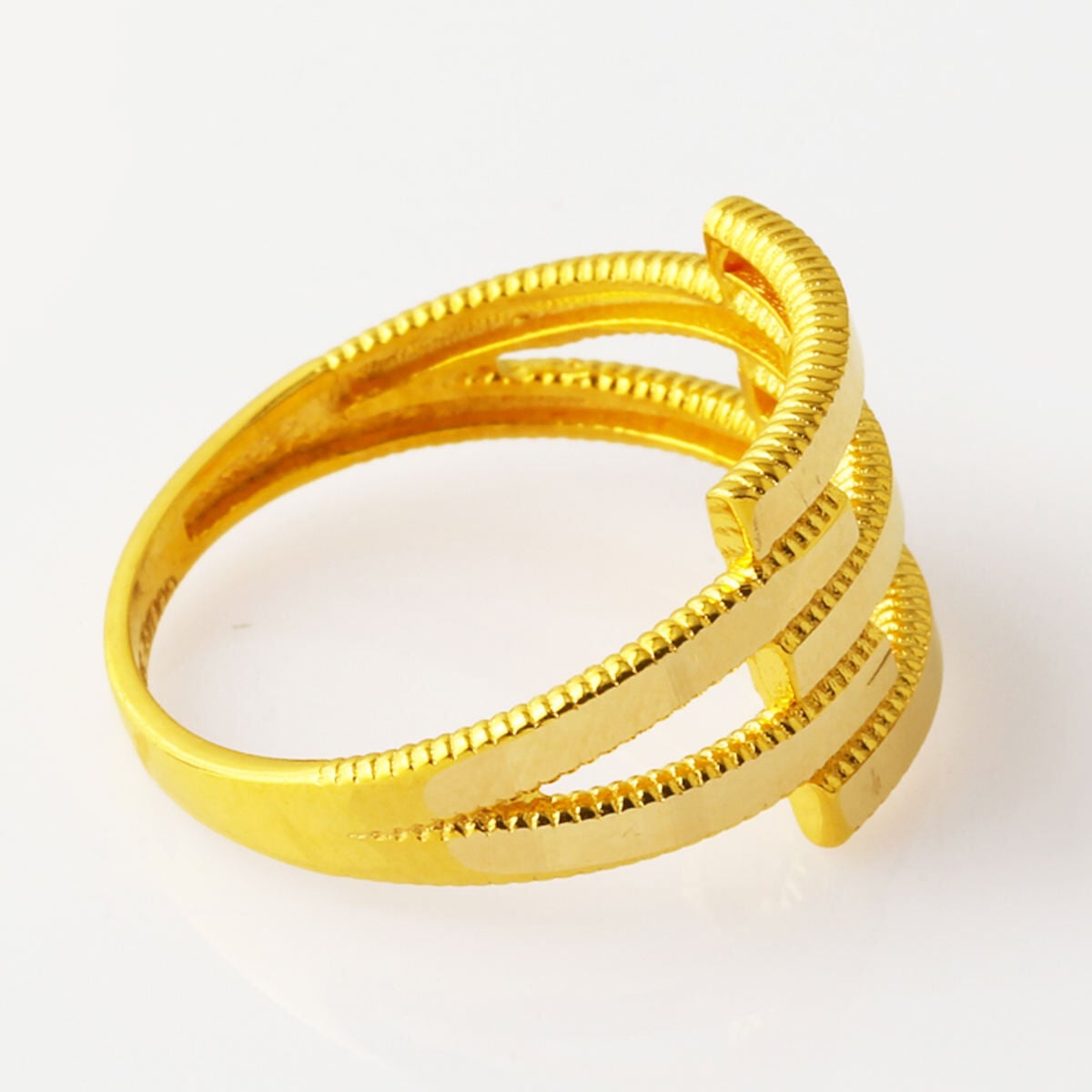 14K Yellow Gold Three Row Ribbed Ring
