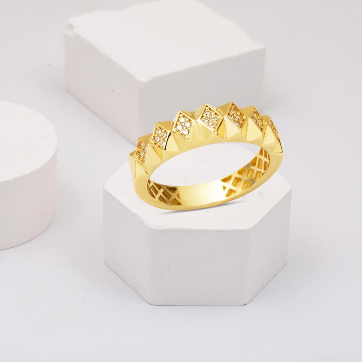 14K Yellow Gold Prism Cubic Zirconia Women's Ring