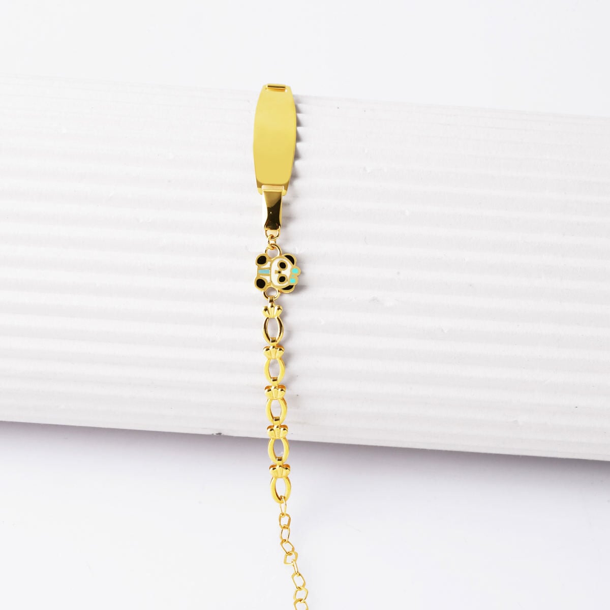 14K Yellow Gold Panda Name Enamel Children's ID Bracelet