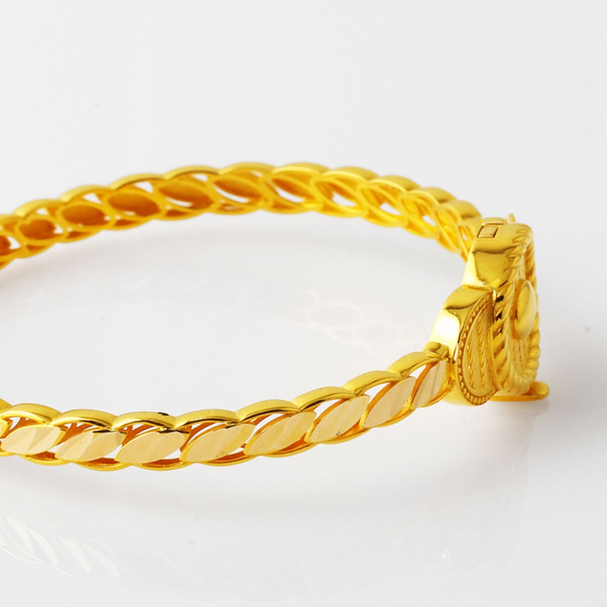 14K Yellow Gold Twisted Indian Style Hinged Cuff Bangle