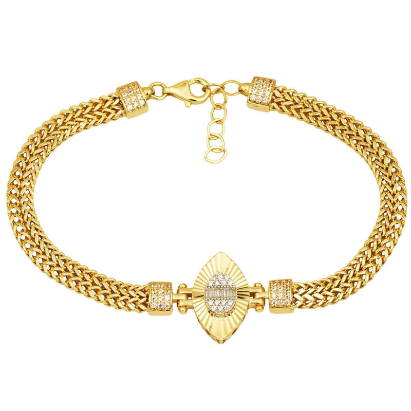 14K Yellow Gold Marquise Guverse Chain Cubic Zirconia Bracelet