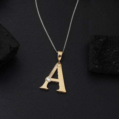 14K Yellow Gold Lettera Large A Initial Cubic Zirconia Pendant