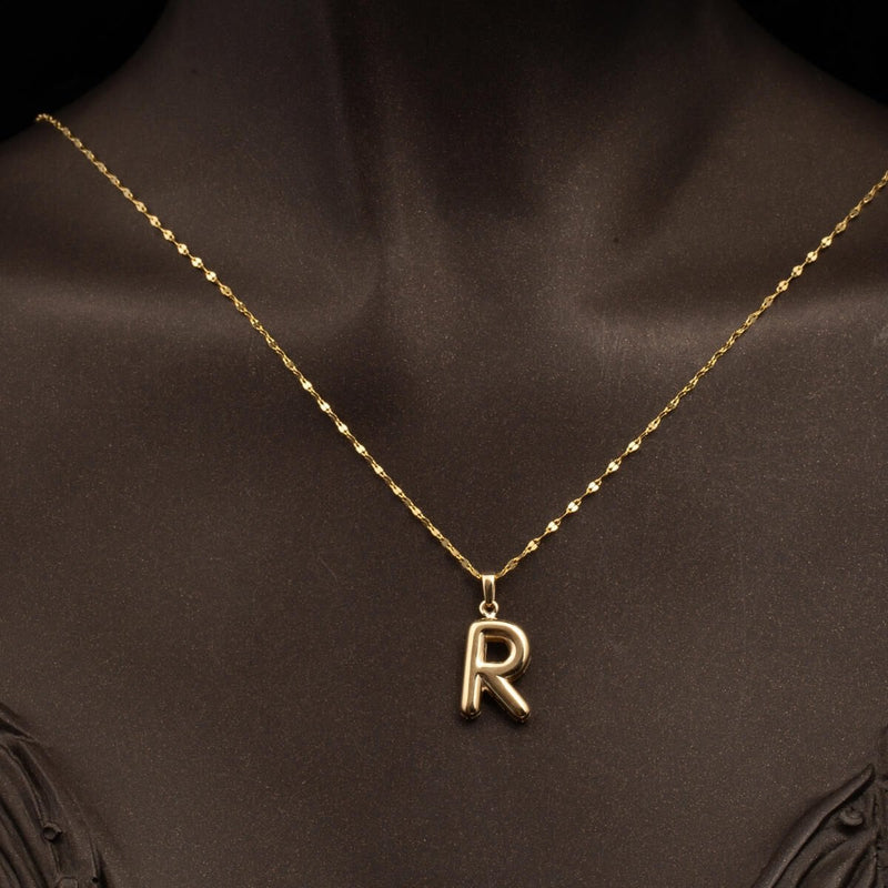 14K Yellow Gold Balloon Initial R Necklace
