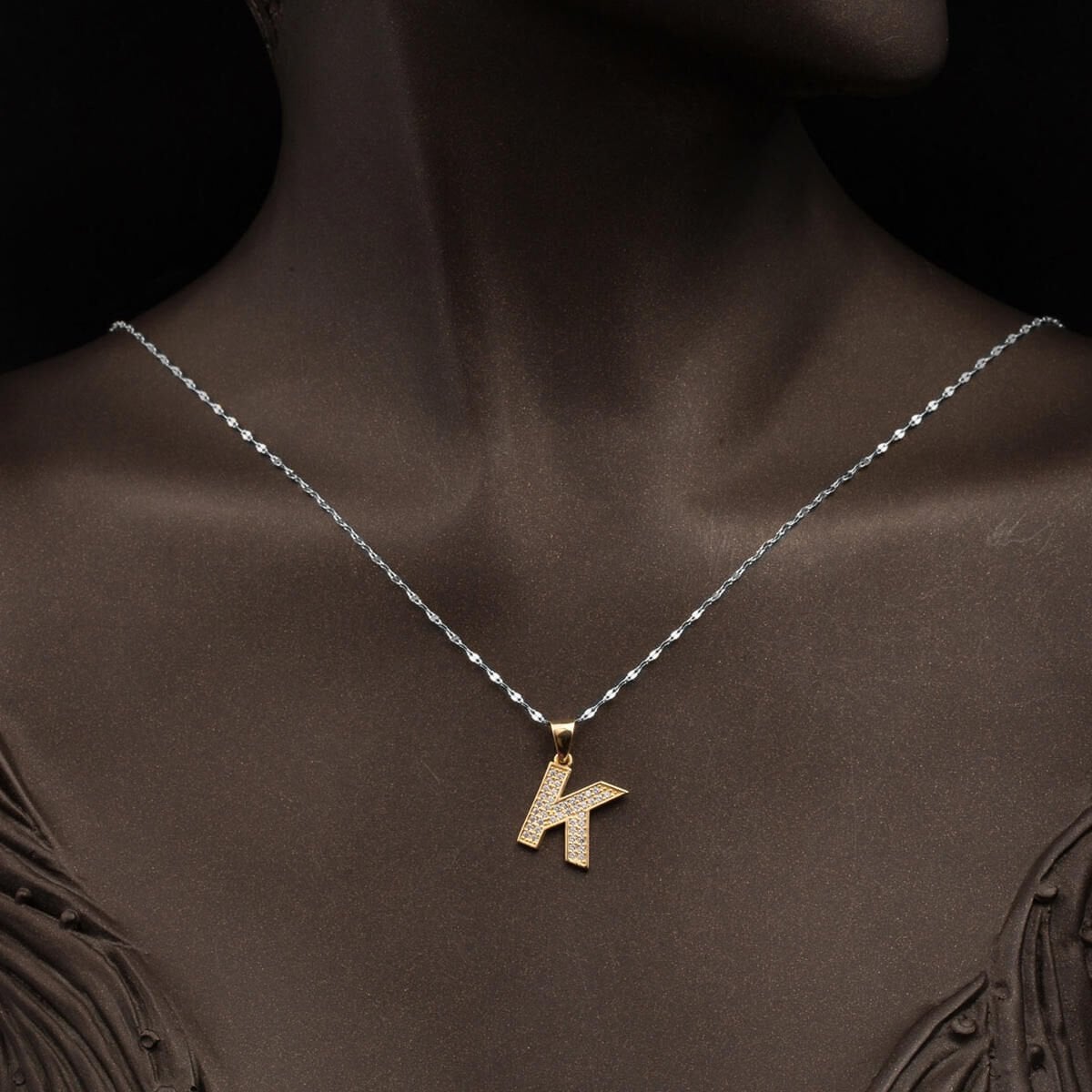 14K Yellow Gold K Initial Cubic Zirconia Pendant