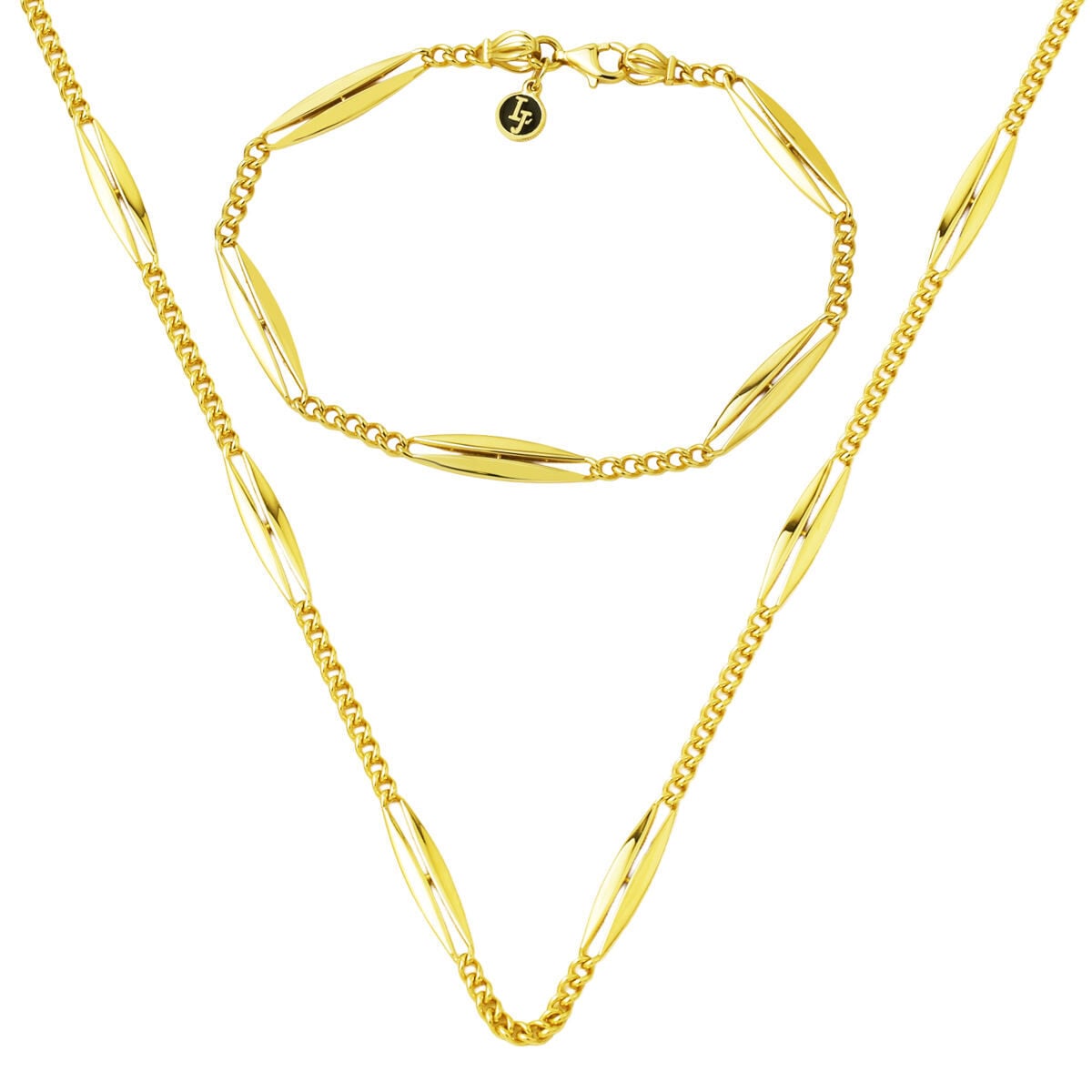 14K Yellow Gold Marquise Chain Italian Design Set