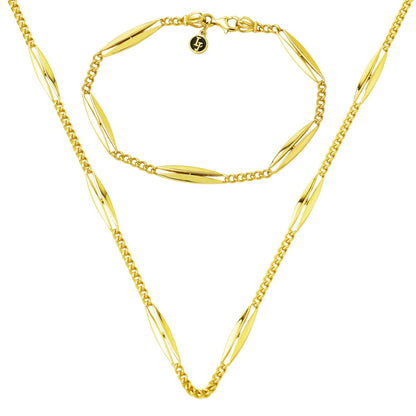 14K Yellow Gold Marquise Chain Italian Design Set