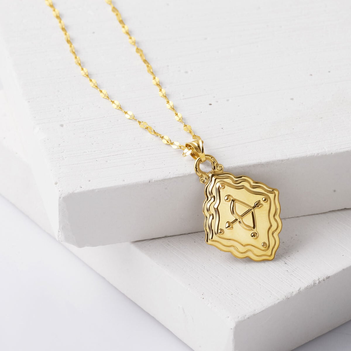 14K Yellow Gold Retro Sagittarius Zodiac Pendant