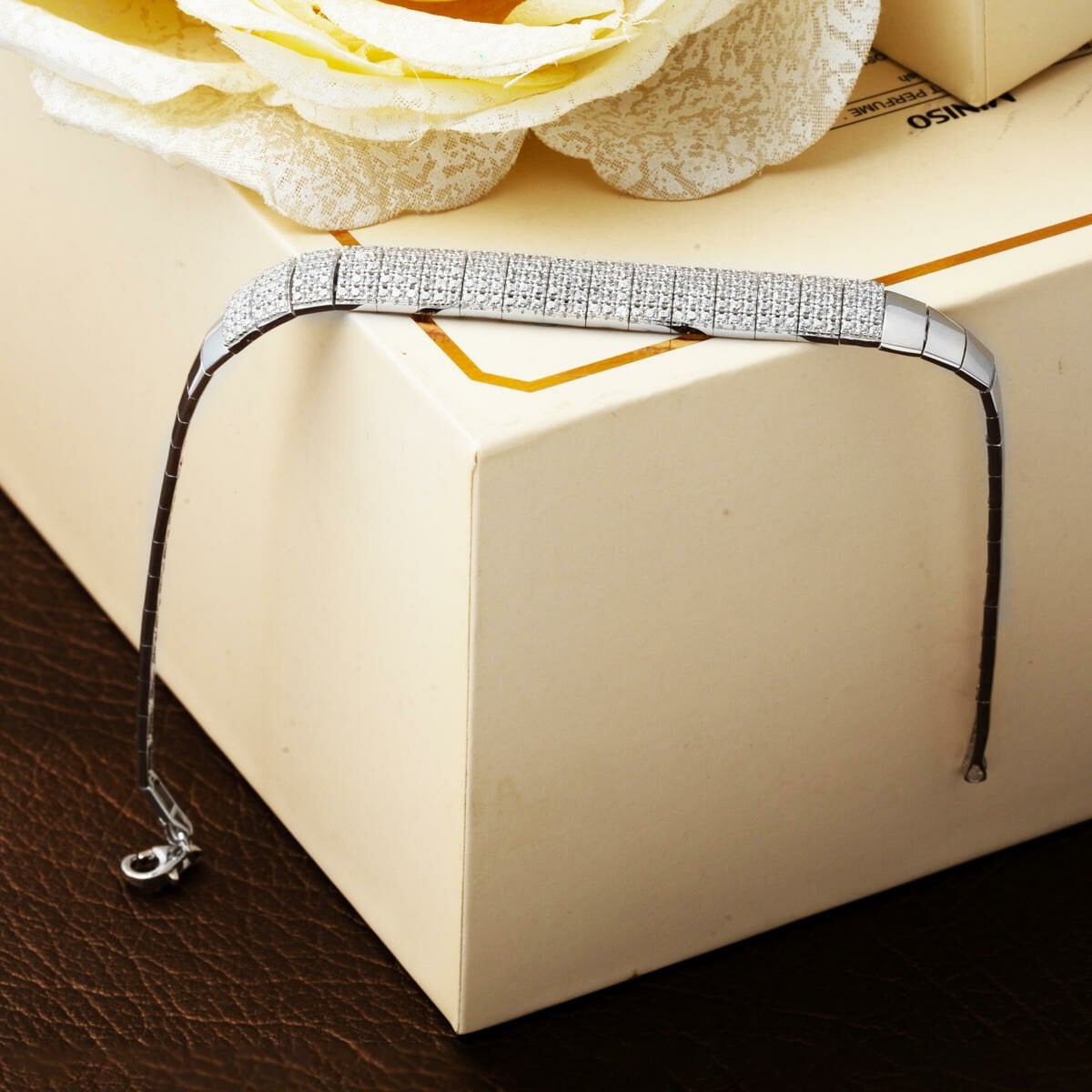 14K White Gold 5 Row Tennis Cubic Zirconia Bracelet