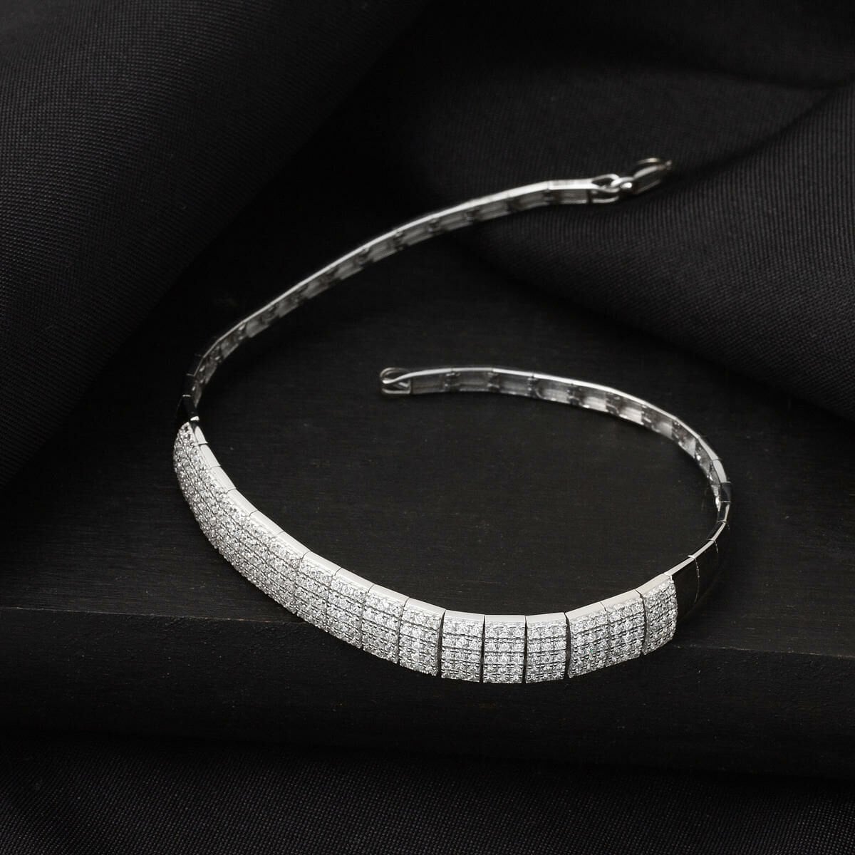 14K White Gold 5 Row Tennis Cubic Zirconia Bracelet