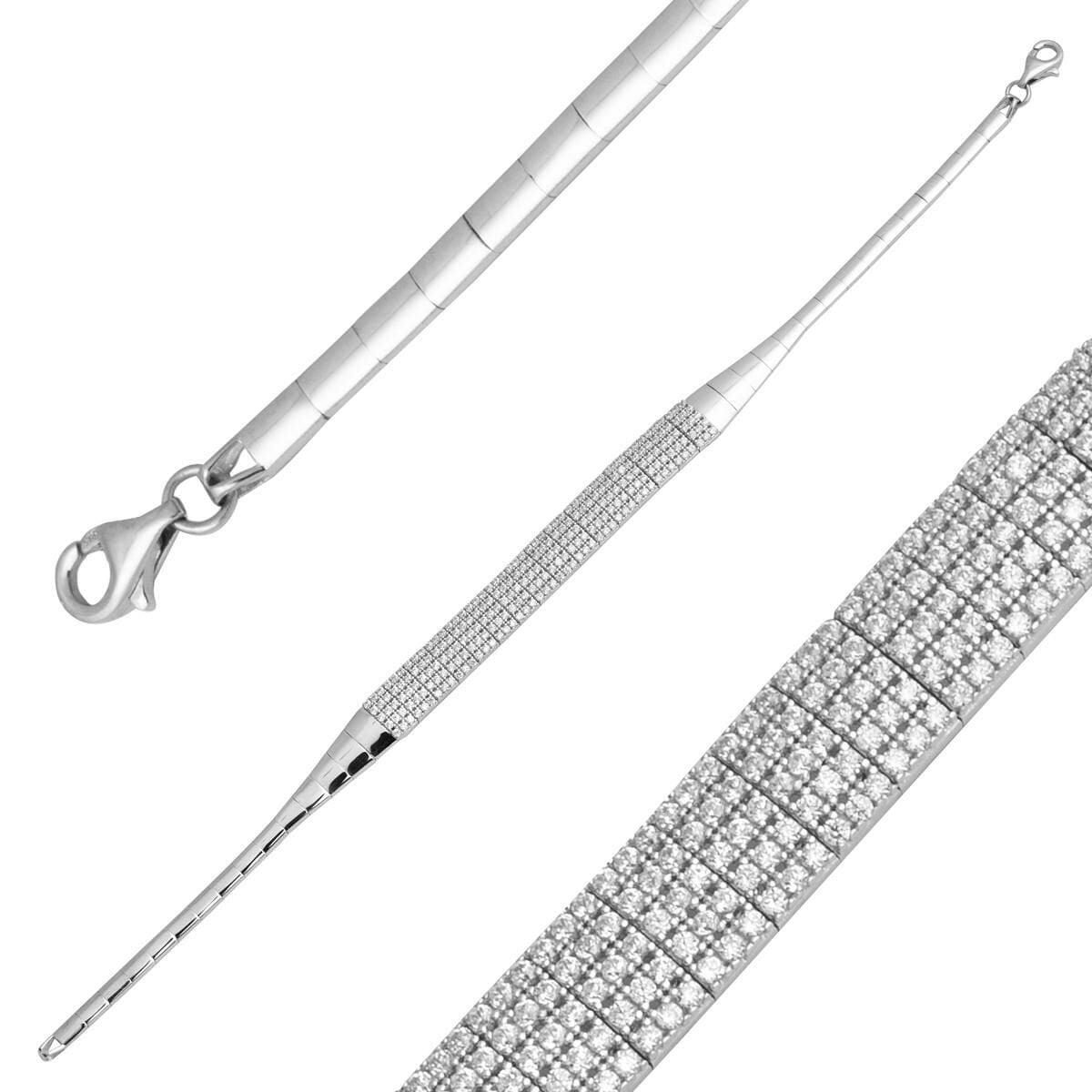 14K White Gold 5 Row Tennis Cubic Zirconia Bracelet