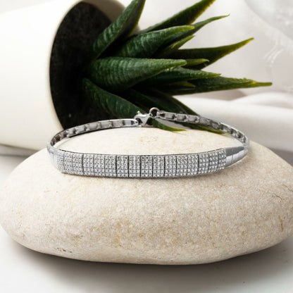 14K White Gold 5 Row Tennis Cubic Zirconia Bracelet