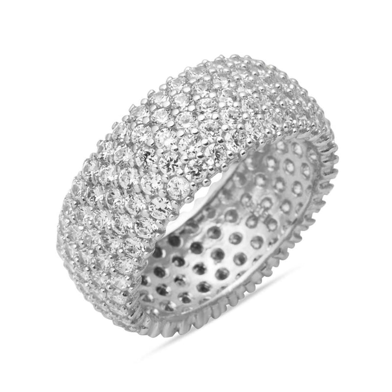 14K White Gold 5 Row Full Eternity Cubic Zirconia Wedding Band Ring