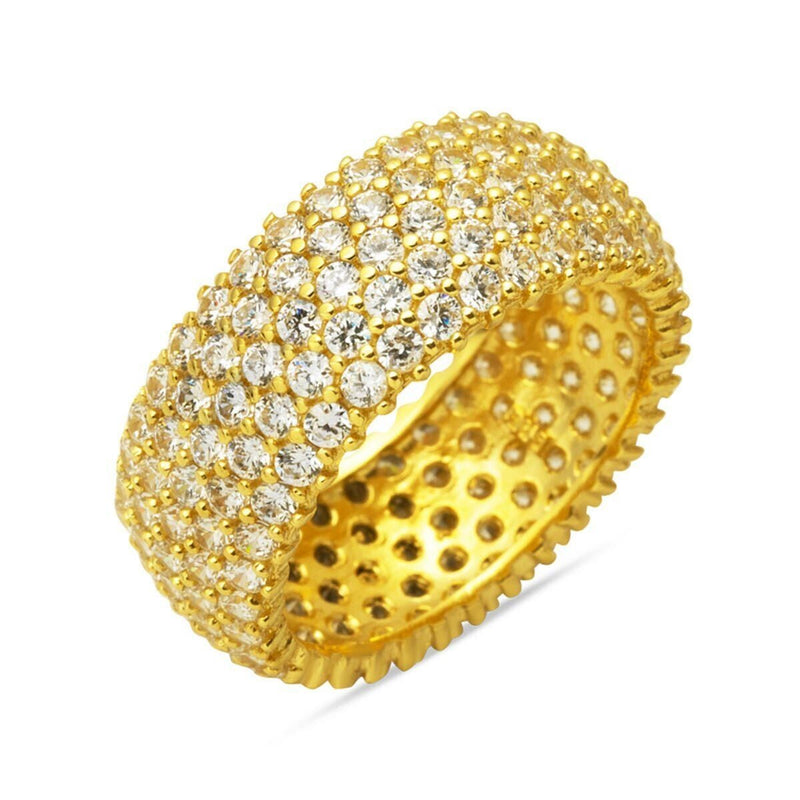14K Yellow Gold 5 Row Full Eternity Cubic Zirconia Wedding Band