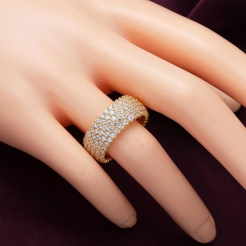 14K Yellow Gold 5 Row Full Eternity Cubic Zirconia Wedding Band