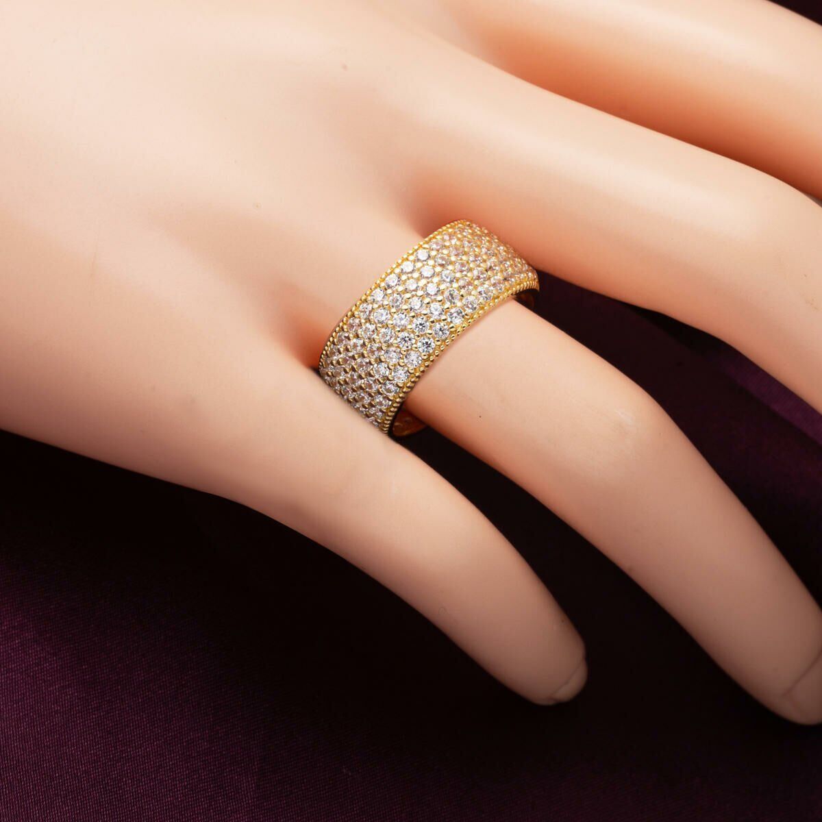 14K Yellow Gold 5 Row Full Eternity Cubic Zirconia Wedding Band (4.97 g)