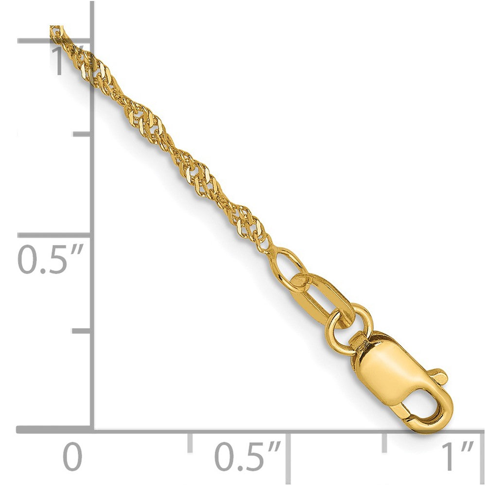 7 Inch 14K Yellow Gold 1.3mm Singapore Chain Bracelet