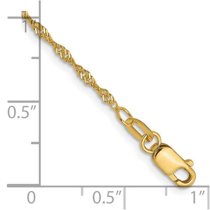 7 Inch 14K Yellow Gold 1.3mm Singapore Chain Bracelet