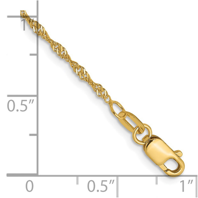 7 Inch 14K Yellow Gold 1.3mm Singapore Chain Bracelet