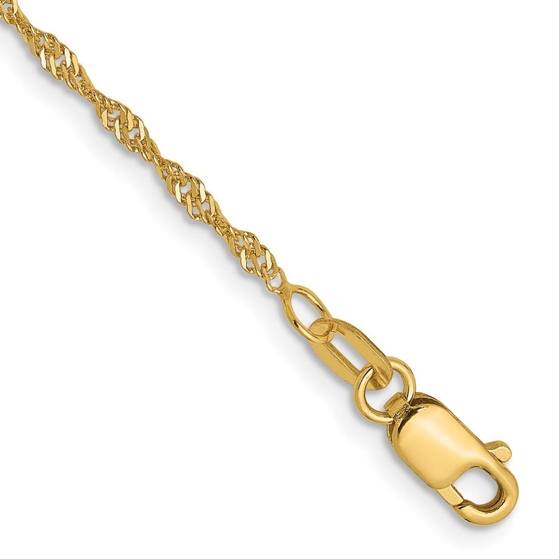 7 Inch 14K Yellow Gold 1.3mm Singapore Chain Bracelet