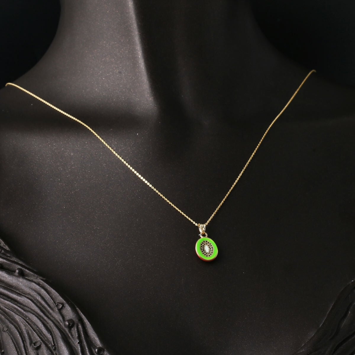 14K Yellow Gold Kiwi Enamel Pendant