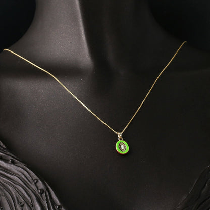 14K Yellow Gold Kiwi Enamel Pendant