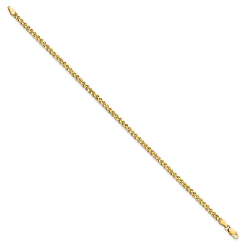8 Inch 14k Yellow Gold 3.0mm Wide Diamond-Cut Double Rope Chain Bracelet