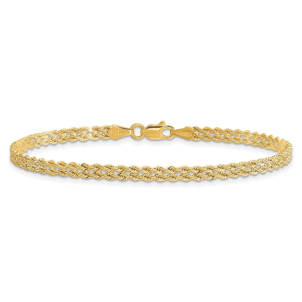 7 Inch 14K Yellow Gold 3.0mm Wide Diamond Cut Double Rope Chain Bracelet