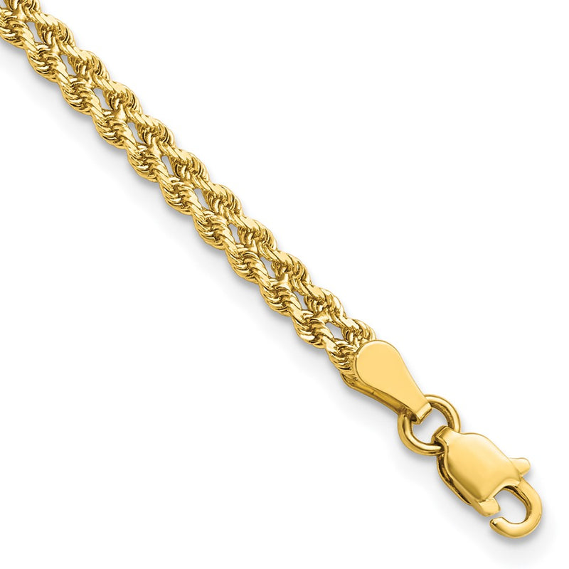 8 Inch 14k Yellow Gold 3.0mm Wide Diamond-Cut Double Rope Chain Bracelet