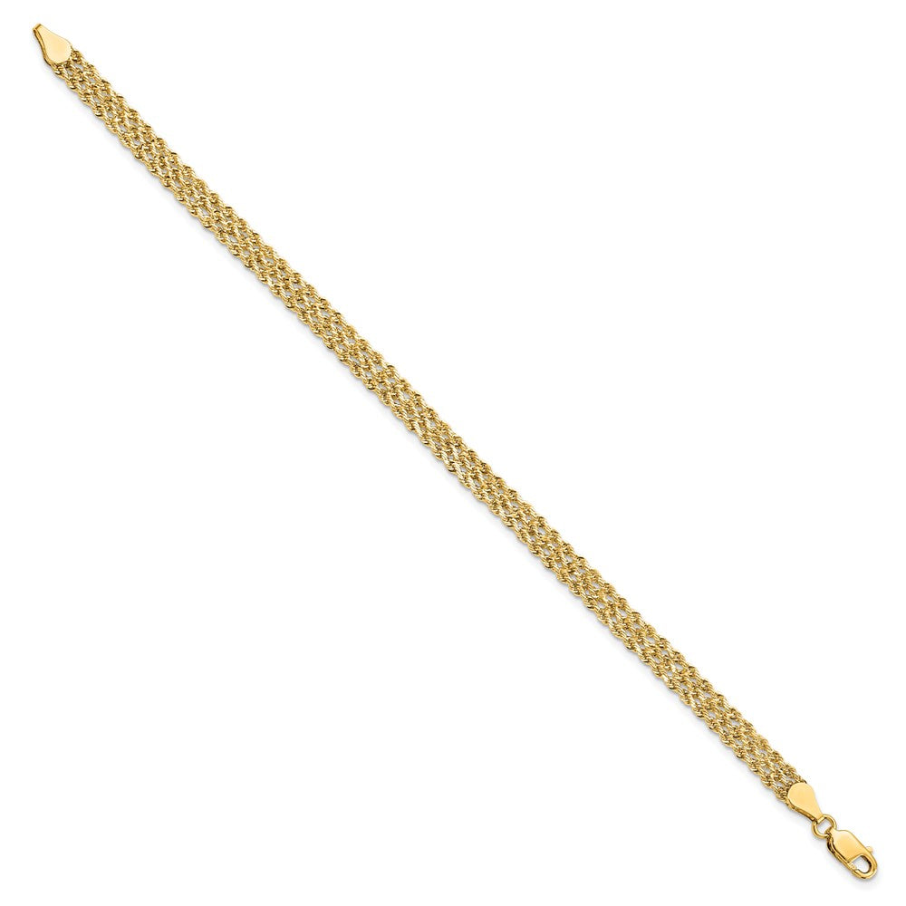 8 Inch 14k Yellow Gold 4.5mm Wide Diamond-Cut Triple Rope Chain Bracelet