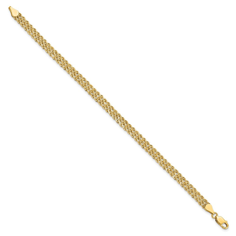 8 Inch 14k Yellow Gold 4.5mm Wide Diamond-Cut Triple Rope Chain Bracelet