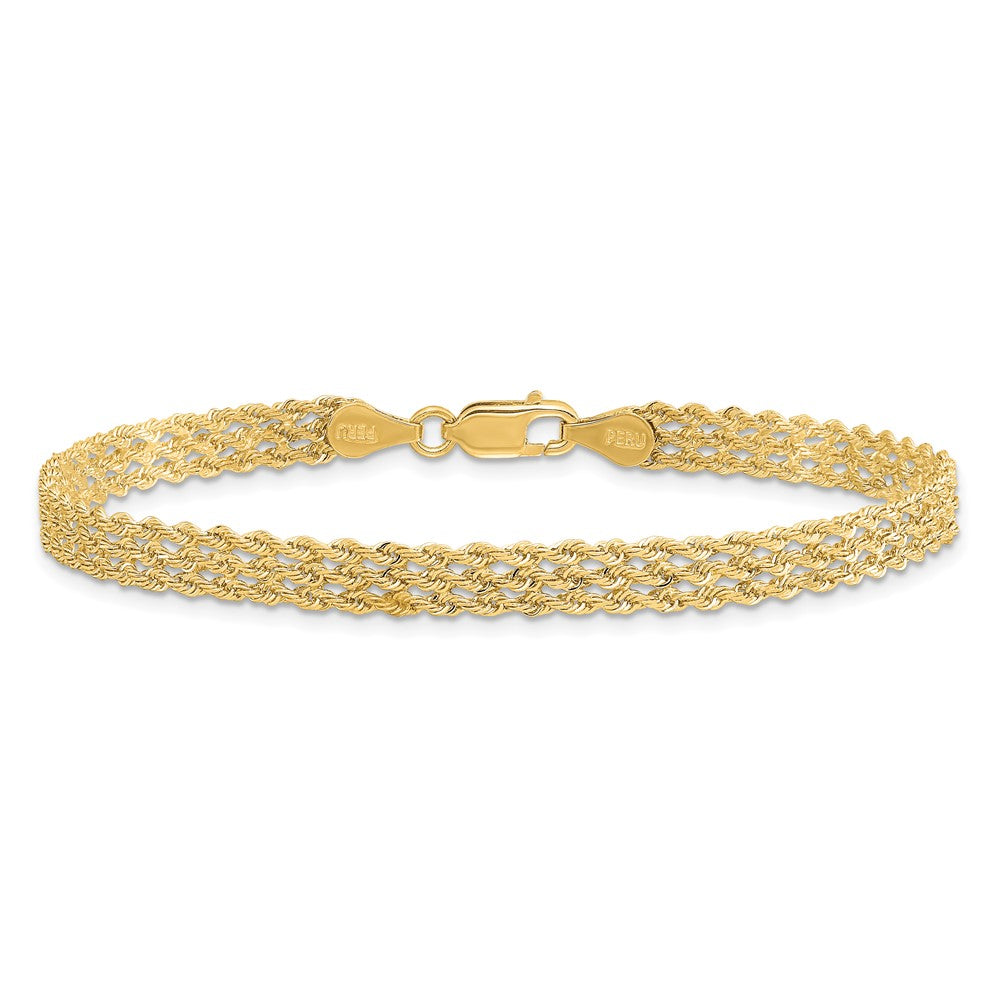 7 Inch 14k Yellow Gold 4.5mm Wide Diamond-Cut Triple Rope Chain Bracelet