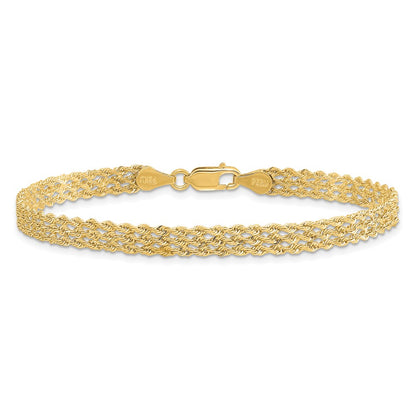7 Inch 14k Yellow Gold 4.5mm Wide Diamond-Cut Triple Rope Chain Bracelet
