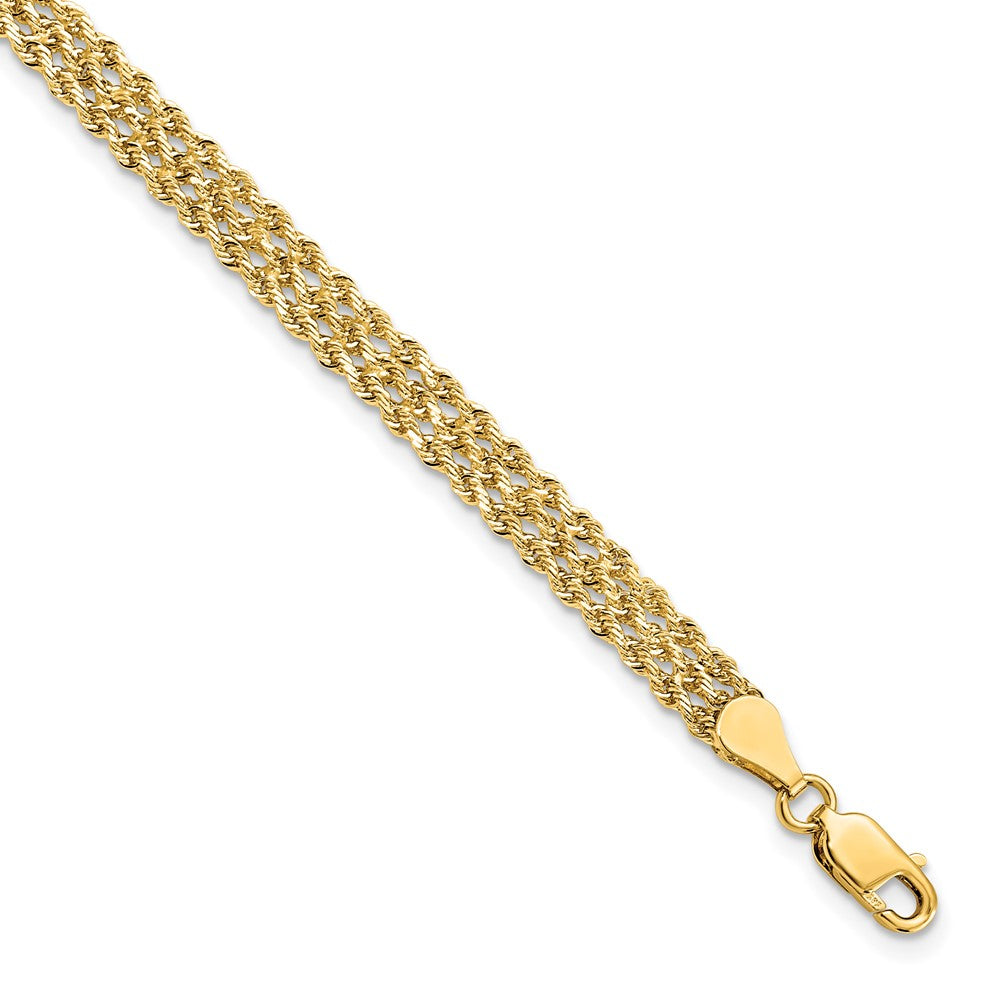 7 Inch 14k Yellow Gold 4.5mm Wide Diamond-Cut Triple Rope Chain Bracelet