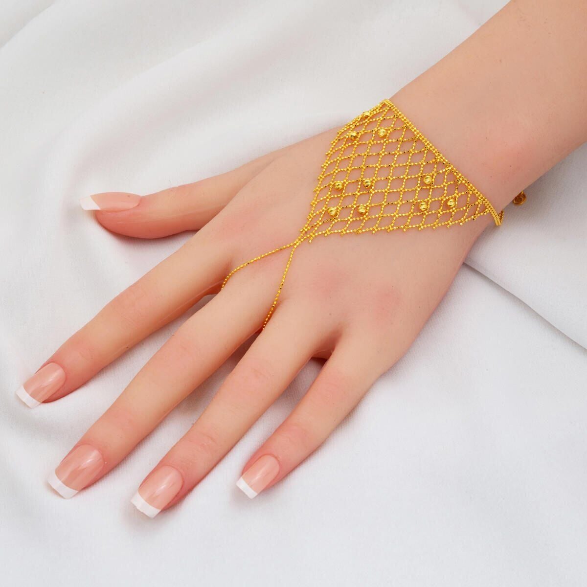 14K Yellow Gold Gold Bead Mesh Shahmaran Bracelet