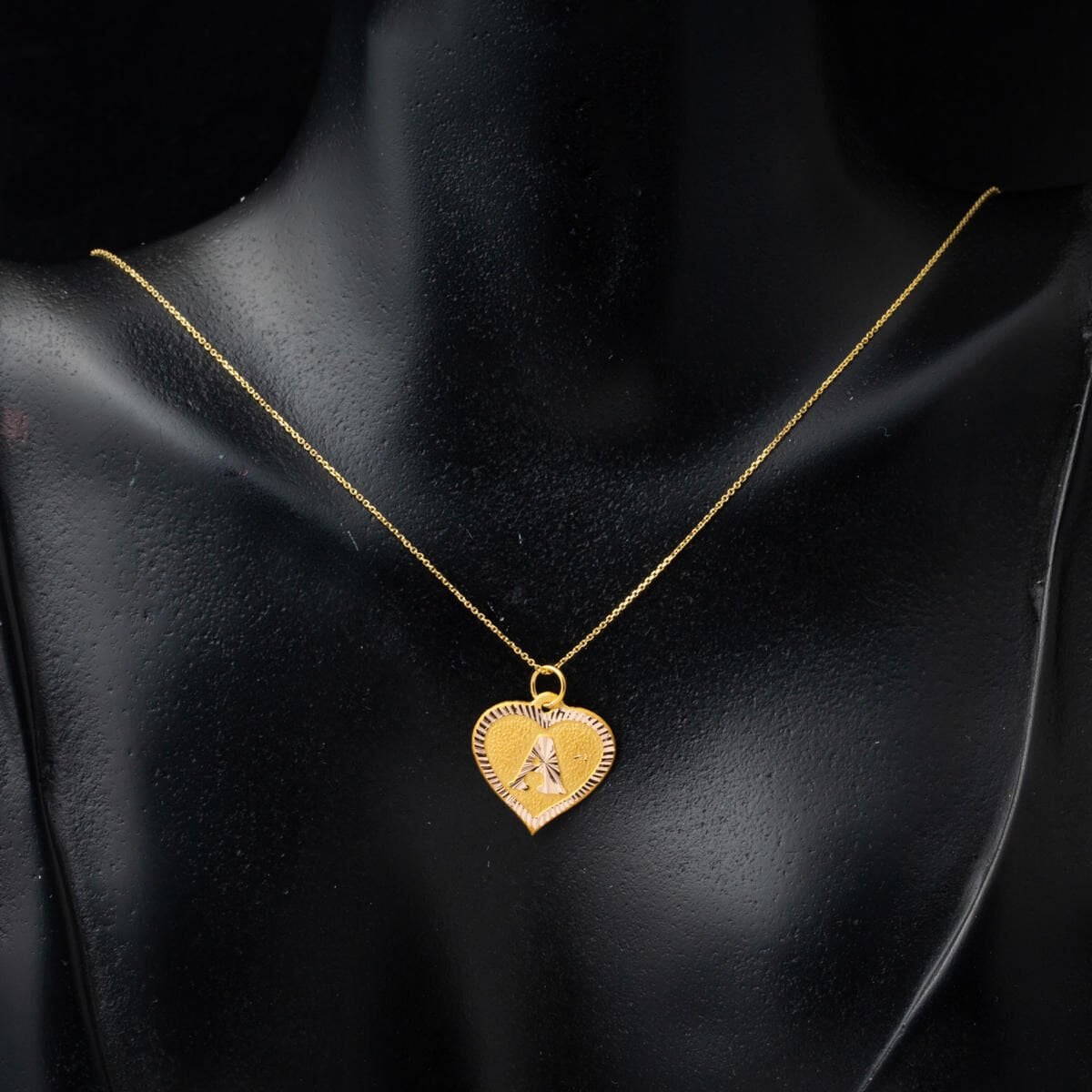 14K Yellow Gold Heart Initial A Necklace