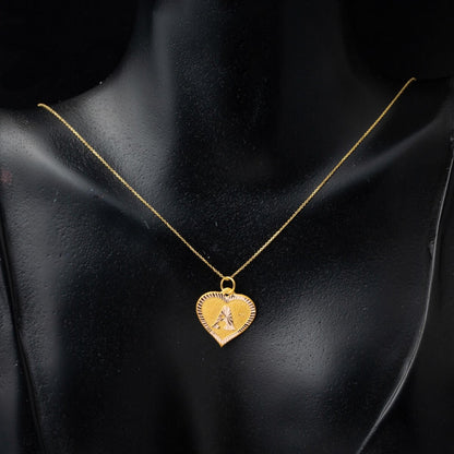 14K Yellow Gold Heart Initial A Necklace