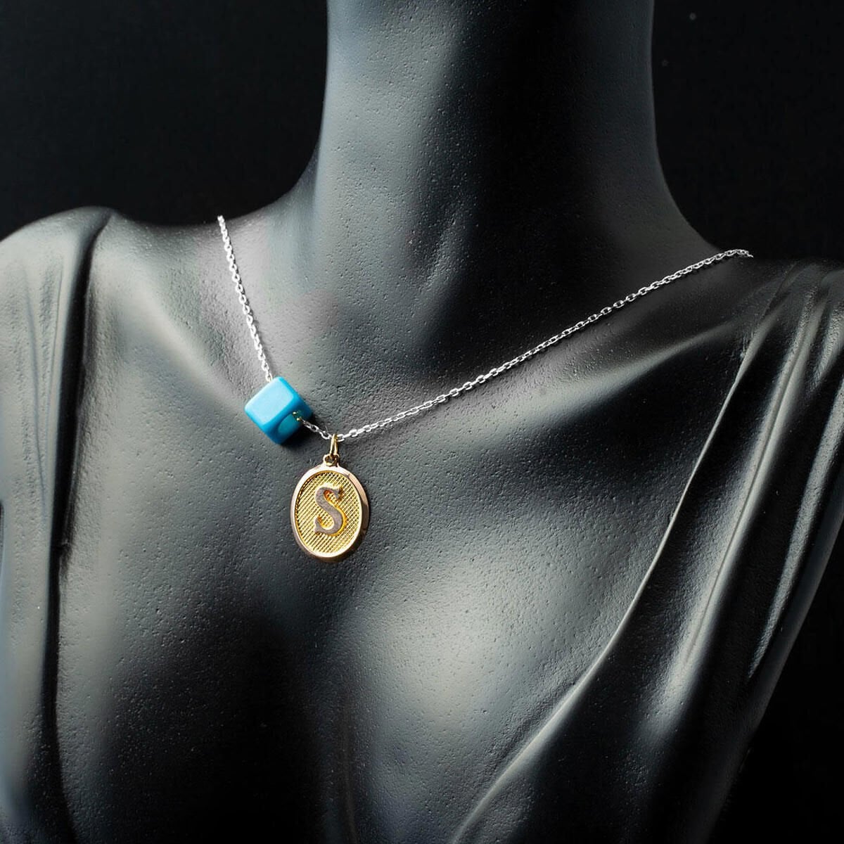 14K Yellow Gold Initial S Oval Pendant