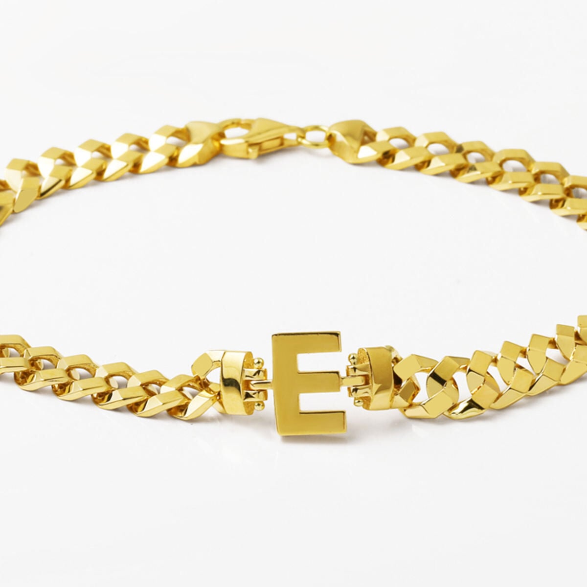 14K Yellow Gold Initial E Curb Bracelet