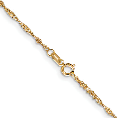 16 Inch 10K Yellow Gold 1.3 mm Singapore Chain Necklace