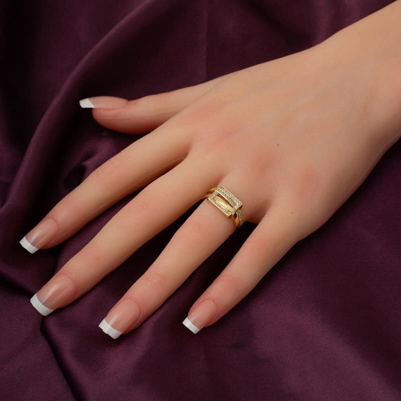 14K Yellow Gold Arched Cubic Zirconia Women's Ring