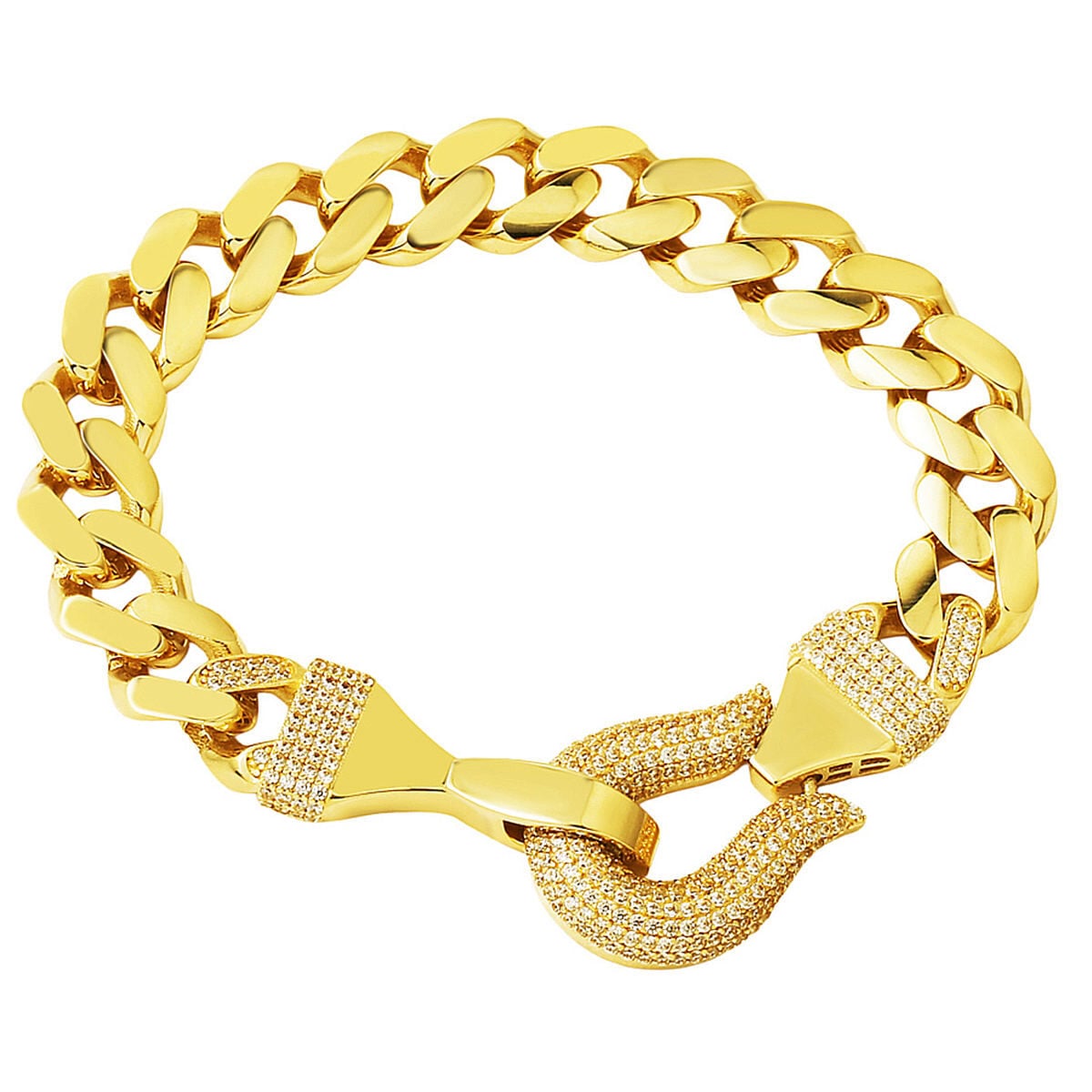 14K Yellow Gold Hook Lock Curb Cubic Zirconia Bracelet
