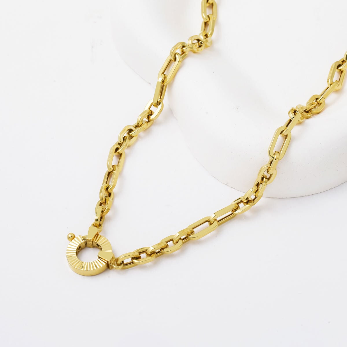 14K Yellow Gold Hoop Lock Chain Jewelry Set