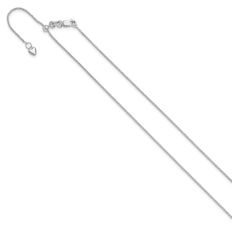 22 Inch 10K White Gold Adjustable 1mm Wheat Chain Necklace