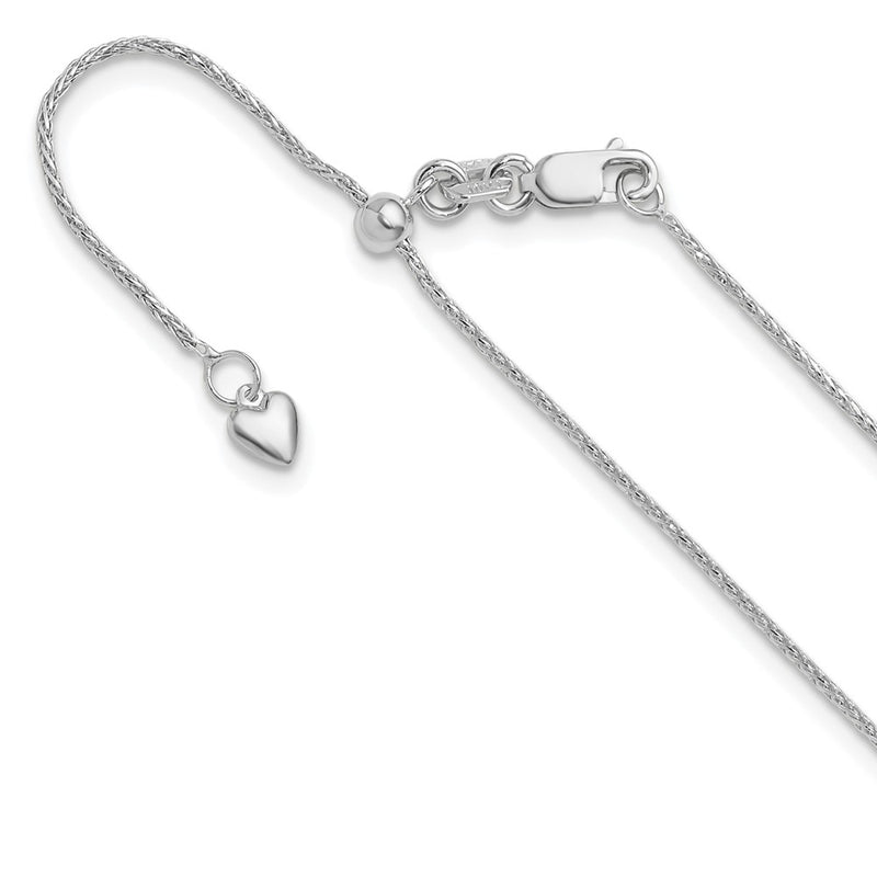 22 Inch 10K White Gold Adjustable 1mm Wheat Chain Necklace