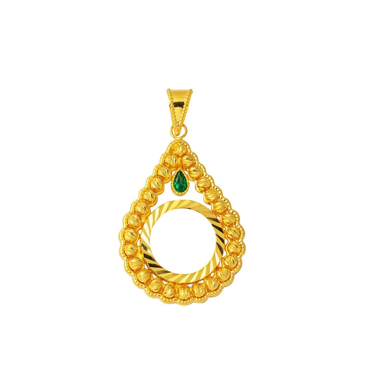14K Yellow Gold Quarter Coin Attachable Gold Bead Cubic Zirconia Pendant