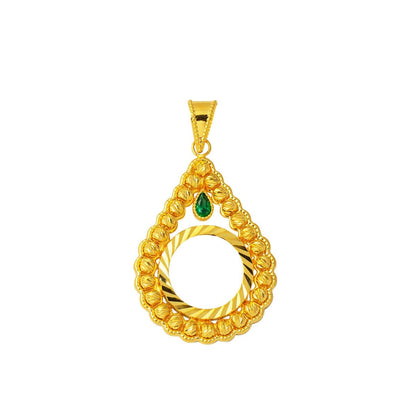 14K Yellow Gold Quarter Coin Attachable Gold Bead Cubic Zirconia Pendant
