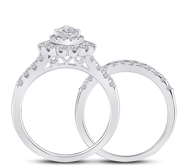 14k White Gold Solitaire Bridal Wedding Ring Band Set 1-7/8 Cttw for Women (Pear Diamond)
