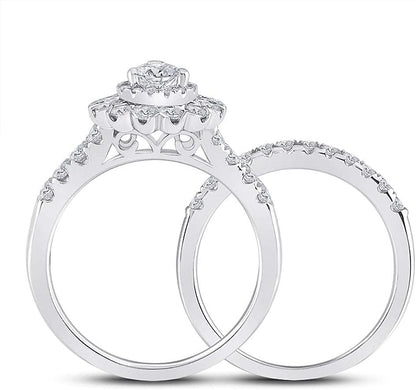 14k White Gold Solitaire Bridal Wedding Ring Band Set 1-7/8 Cttw for Women (Pear Diamond)