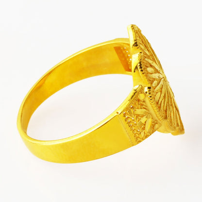 14K Yellow Gold Sparkle Hand Engraved Ring
