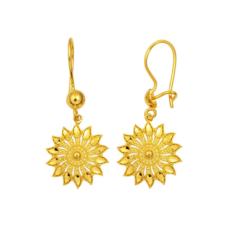 14K Yellow Gold Sun Sparkle Dangle Earrings